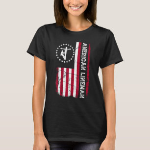 Lineman American flag Electric Cable Patriotic Li T-Shirt