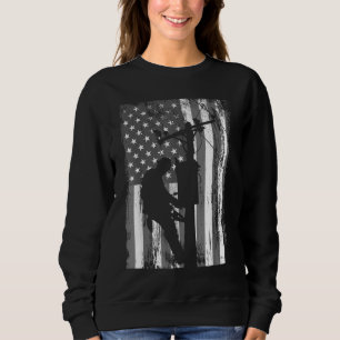 Lineman American Flag - Vintage Patriotic Electric Sweatshirt