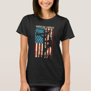 Lineman American Usa Flag Electric Cable Patriotic T-Shirt