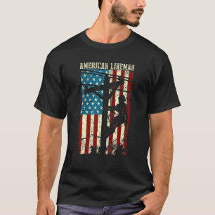 Lineman American Usa Flag Electric Cable Patriotic T-Shirt