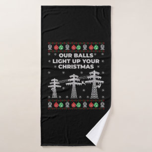 Lineman Christmas Our Balls Light Up Bath Towel