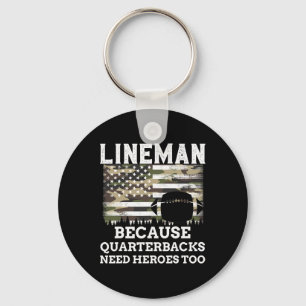 Lineman Football Gift Patriotic American Flag Camo Key Ring
