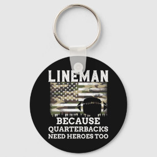 Lineman Football Gift Patriotic American Flag Camo Key Ring