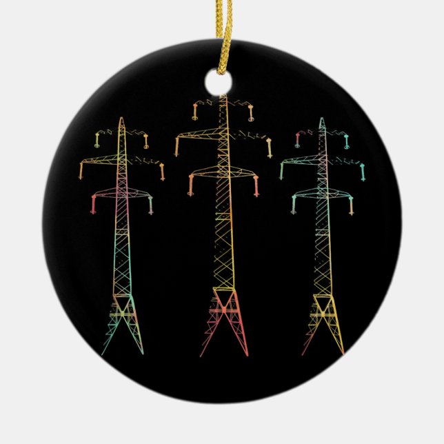 Lineman Gifts Men Women Colourful Style Ceramic Tree Decoration (Front)