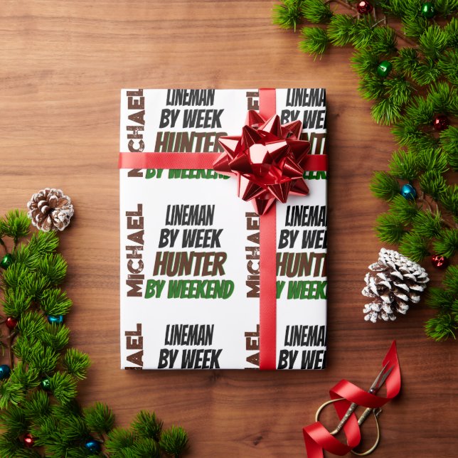 Lineman Loves Hunting Wrapping Paper (Holiday Gift)