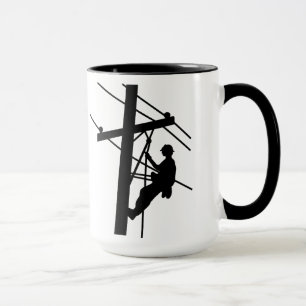 Lineman on Pole Black Silhouette Mug