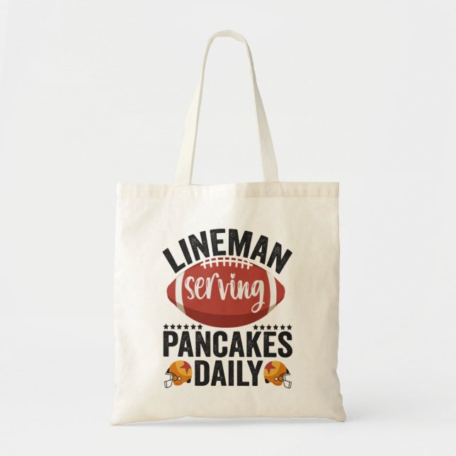 Lineman Serving Pancakes Daily Funny Football Gift Tote Bag (Front)