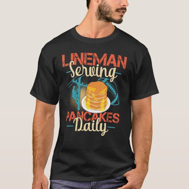 Lineman Serving Pancakes Funny Football Player T-Shirt (Front)