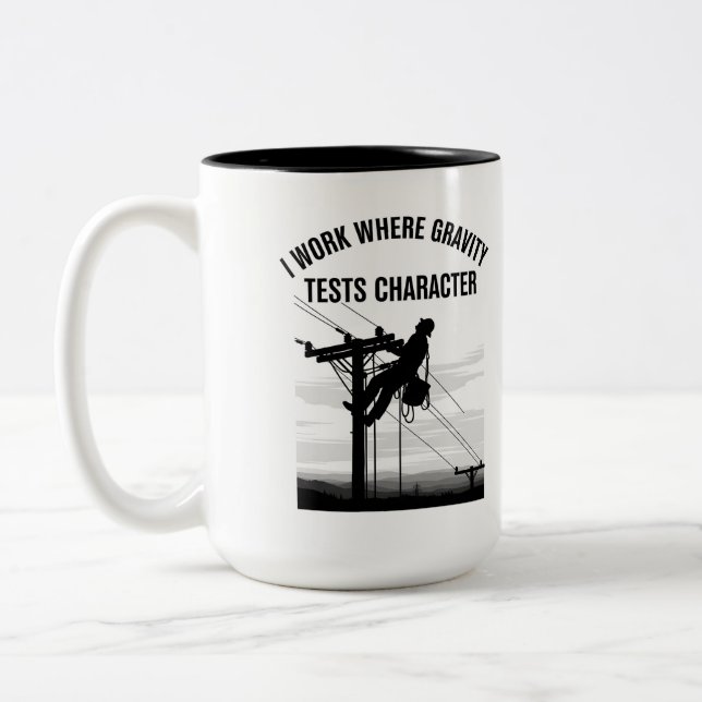 Lineman Silhouette Minimalist Electrical Worker  Two-Tone Coffee Mug (Left)