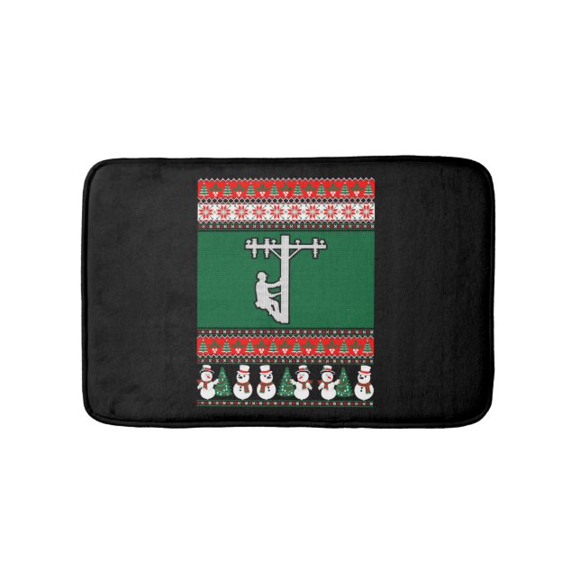 Lineman Ugly Christmas Sweater Bath Mat (Front)