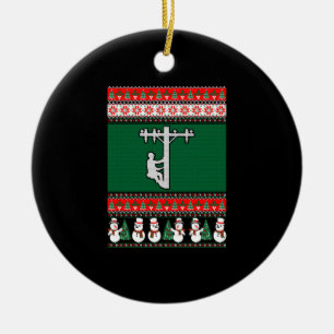 Lineman Ugly Christmas Sweater Ceramic Tree Decoration