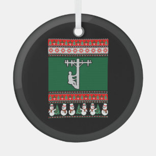 Lineman Ugly Christmas Sweater Glass Tree Decoration