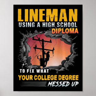 Lineman Using A High School Diploma To Fix (on Bac Poster
