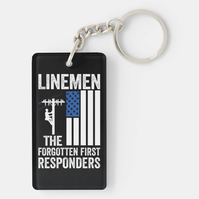 Linemen the forgotten first responders keychain (Back)