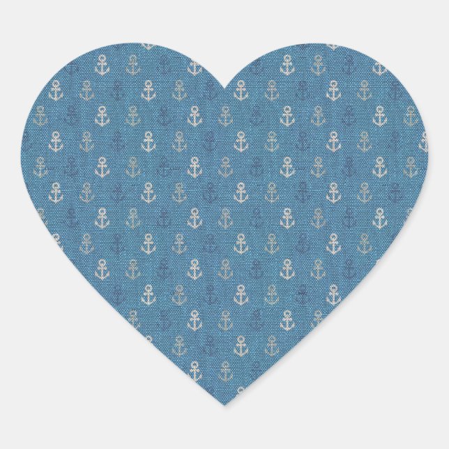 Linen Anchors on Blue Heart Sticker (Front)