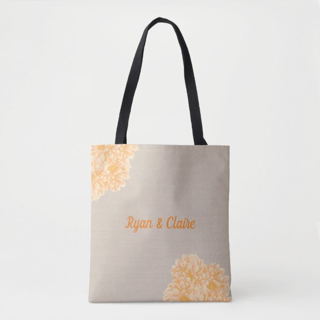 Linen and Dahlia Wedding Custom Name Date Tote Bag (Front)