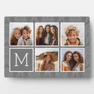 Linen and Grey Instagram 5 Photo Collage Monogram Plaque