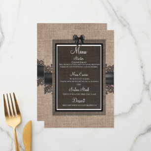 Linen and lace black, white burlap Lenin menu