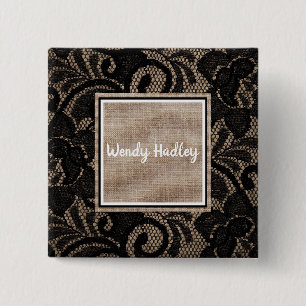 Linen and lace customisable name button