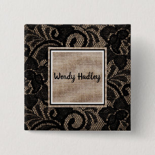 Linen and lace customisable name button
