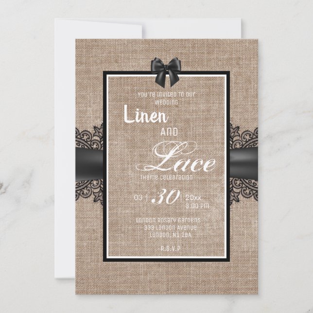 Linen and lace  wedding invitation (Front)