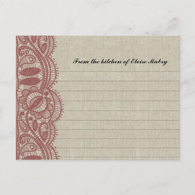Linen and Marsala Lace Personalised Recipe Cards (Front)
