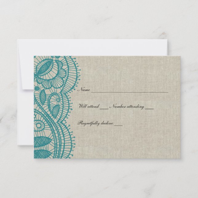 Linen and Teal Lace rsvp (Front)
