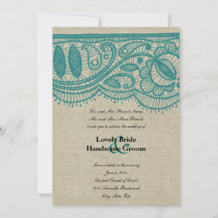 Linen and Teal Lace Wedding Invitation