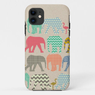 linen baby elephants and flamingos iPhone 11 case