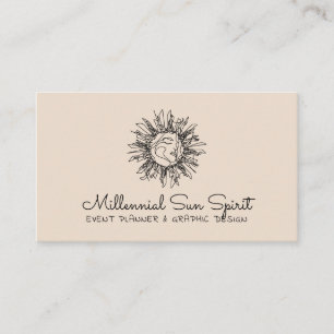 Linen Beige Abstract Spiritual Celestial Sun Face Business Card