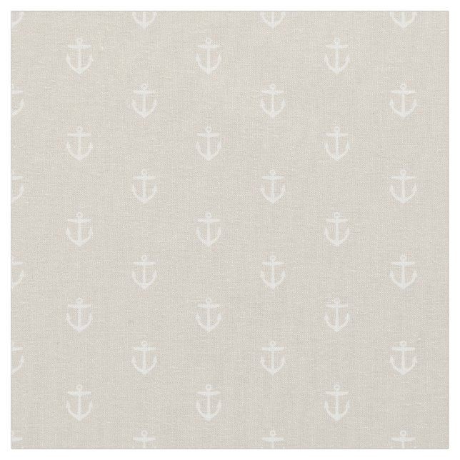 Linen Beige Anchor Print Fabric (Close Up)