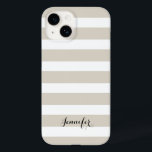 Linen Beige and Black Classic Stripes Monogram Case-Mate iPhone 14 Case<br><div class="desc">Protect your phone in style with this classic preppy striped iPhone case, featuring a timeless stripe pattern and a personalised name or monogram for a sophisticated touch. Choose from a variety of colours and fonts to match your aesthetic, whether you prefer bold, pastel, or neutral tones. Designed for durability and...</div>