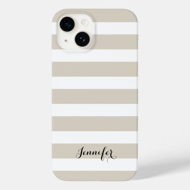 Linen Beige and Black Classic Stripes Monogram Case-Mate iPhone Case (Back)