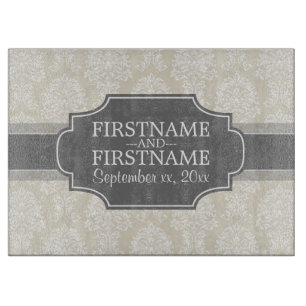 Linen Beige and Charcoal Damask Pattern Cutting Board