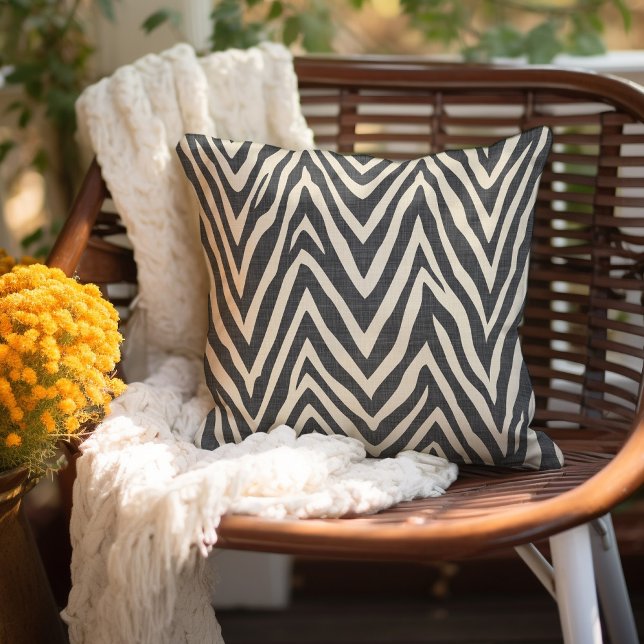 Linen Beige and Charcoal Zebra Print Cushion (Creator Uploaded)