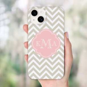 Linen Beige and Pink Chevron Custom Monogram Case-Mate iPhone 14 Case