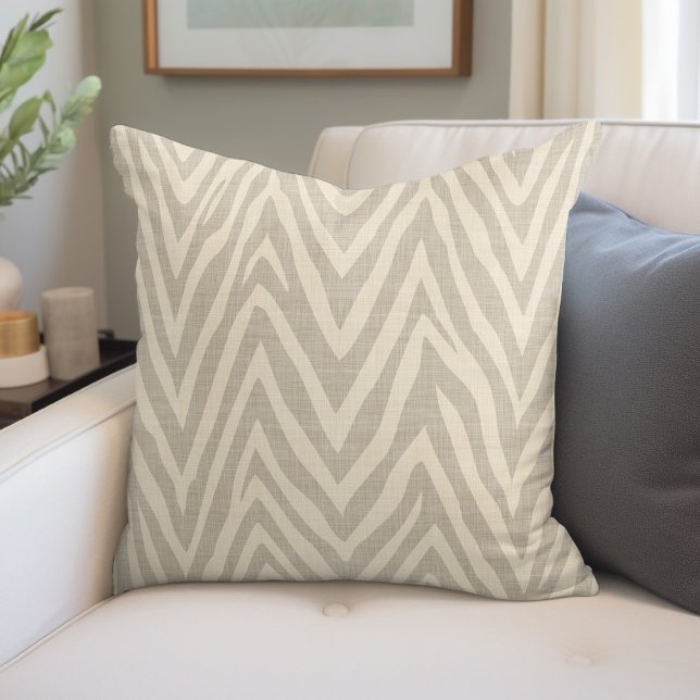 Linen Beige and Taupe Zebra Print Cushion (Creator Uploaded)