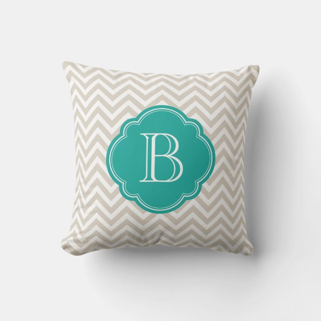Linen Beige Chevron Custom Monogram Cushion (Front)