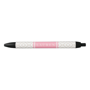 Linen Beige Diamonds Pattern Black Ink Pen
