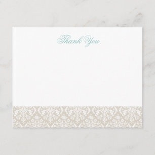 Linen Beige Elegant Damask Thank You Note Cards