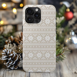 Linen Beige Fair Isle Christmas Sweater Pattern iPhone 15 Pro Max Case