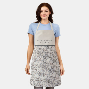 Linen Beige & Grey Floral   Cook's Name Kitchen Apron