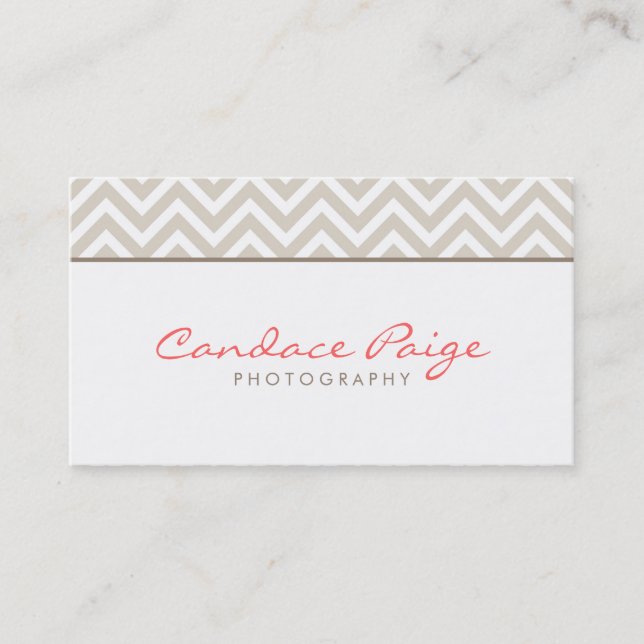 Linen Beige Modern Chevron Stripes Business Card (Front)