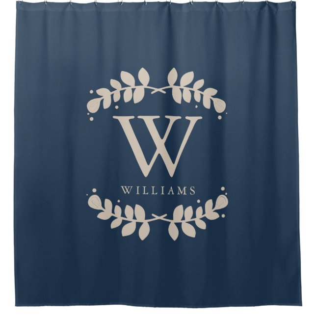 Linen Beige Monogram Shower Curtain (Front)