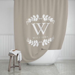 Linen Beige Monogram Shower Curtain