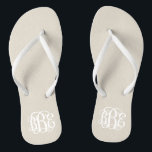 Linen Beige Preppy Script Monogram Flip Flops<br><div class="desc">PLEASE CONTACT ME BEFORE ORDERING WITH YOUR MONOGRAM INITIALS IN THIS ORDER: FIRST, LAST, MIDDLE. I will customise your monogram and email you the link to order. Please wait to purchase until after I have sent you the link with your customised design. Cute preppy flip flip sandals personalised with a...</div>
