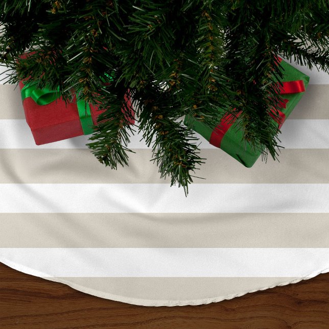Linen Beige Preppy Stripes Brushed Polyester Tree Skirt (Creator Uploaded)