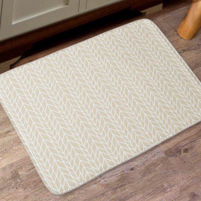 Linen Beige Traditional Modern Herringbone Pattern Bath Mat (Creator Uploaded)
