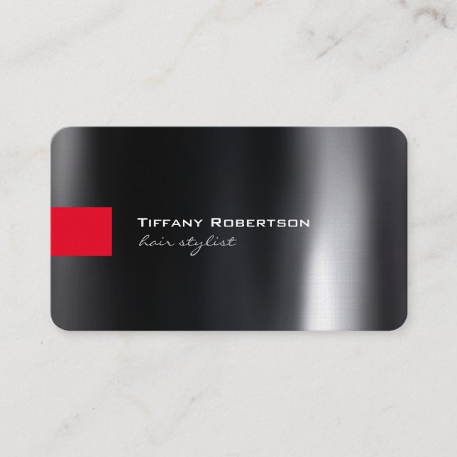 Linen Black Grey Red Colour Hair Stylist Salon Business Card (Front)