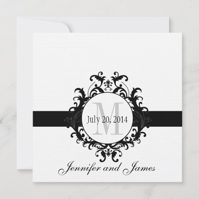 Linen Black Monogram Save the Date Wedding Invitation (Front)